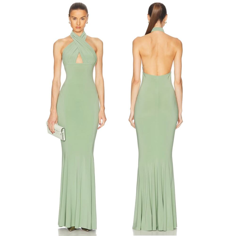 Norma Kamali Cross Halter Fishtail Gown Party Formal Gala Prom Wedding Guest S